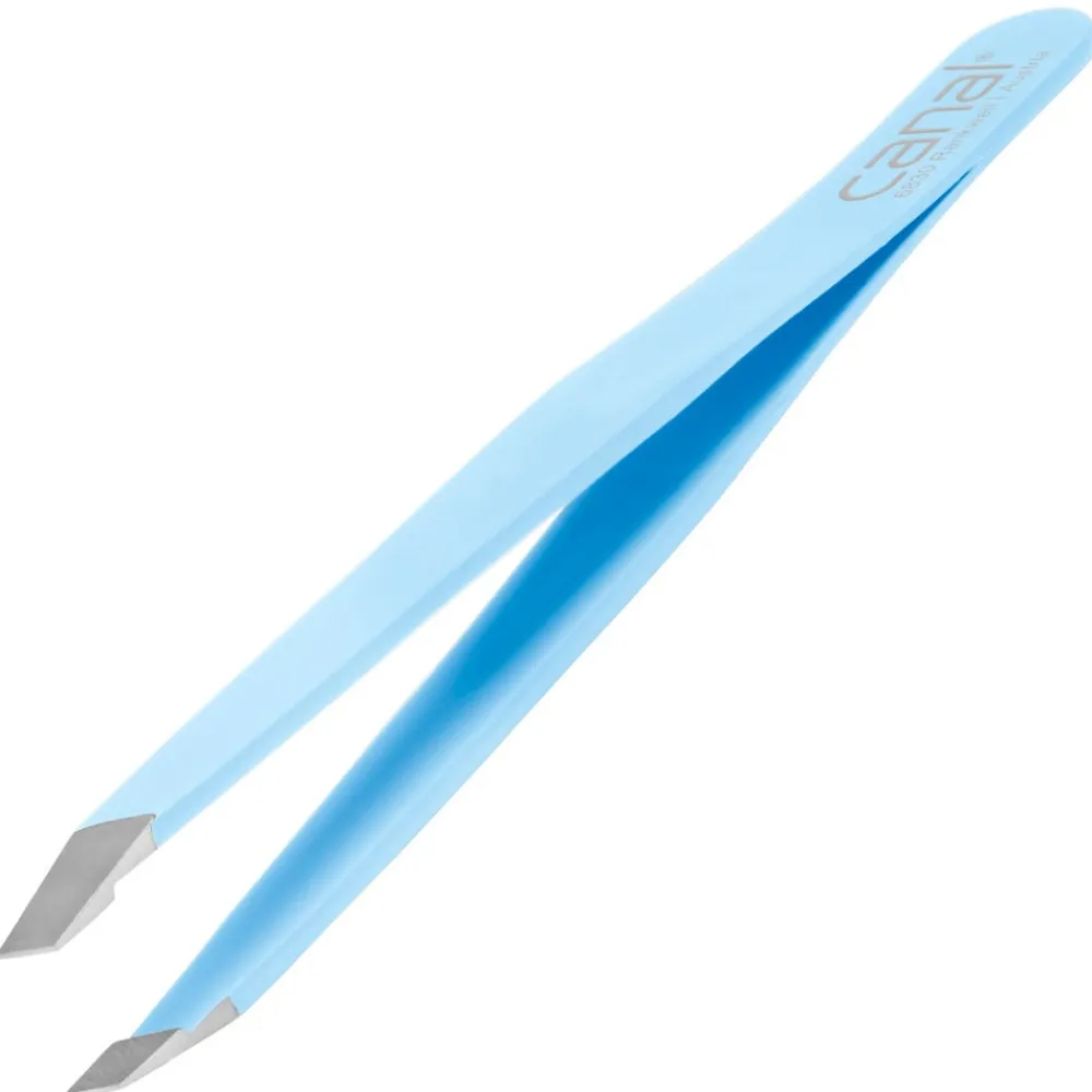Canal Instrumente Augenbrauen^Canal Haarpinzette schräg hellblau rostfrei 95 mm