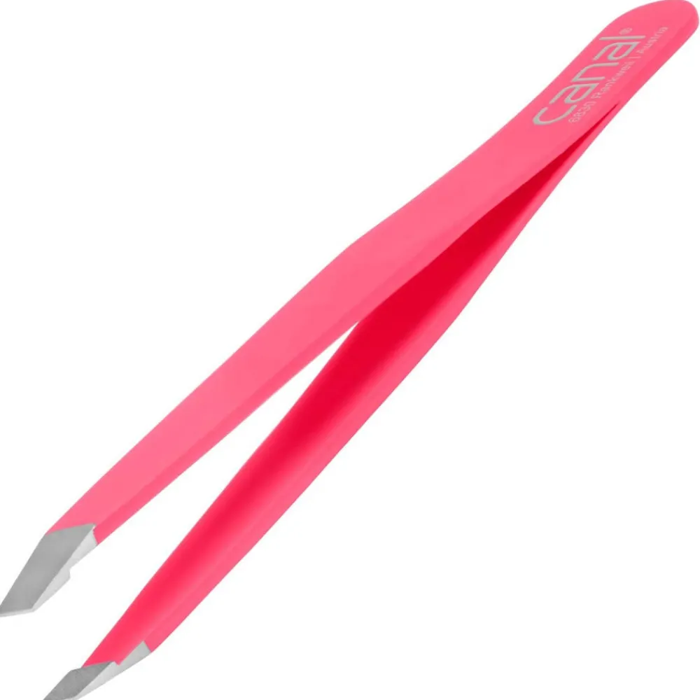 Canal Instrumente Augenbrauen^Canal Haarpinzette schräg pink rostfrei 95 mm