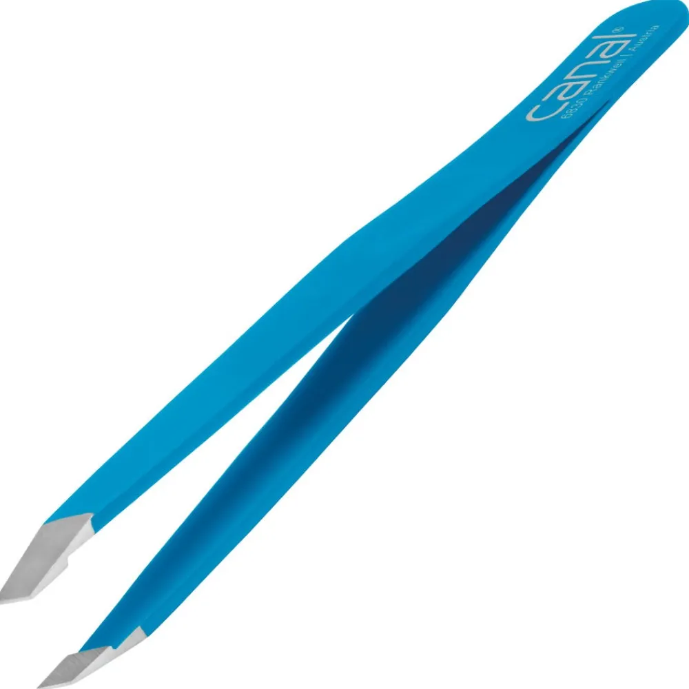 Canal Instrumente Augenbrauen^Canal Haarpinzette schräg blau rostfrei 95 mm