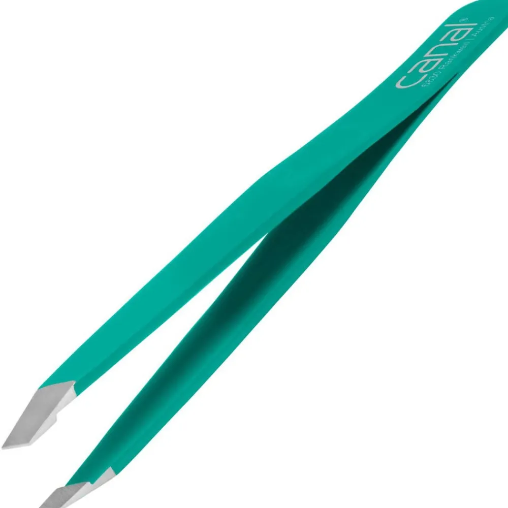 Canal Instrumente Augenbrauen|Canal Haarpinzette schräg grün rostfrei 95 mm