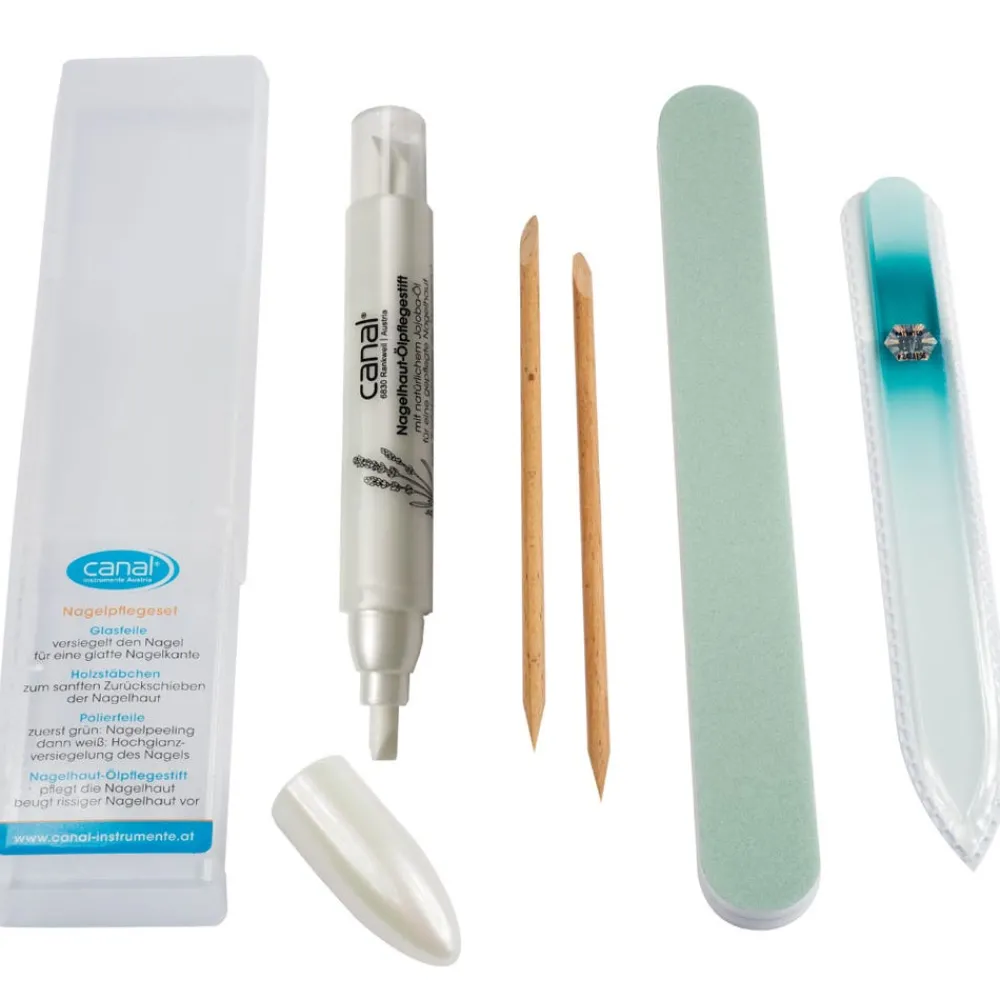 Canal Instrumente Maniküre & Pediküre|Nagelpflege|Canal Nagelpflegeset mit Glasfeile 4-teilig