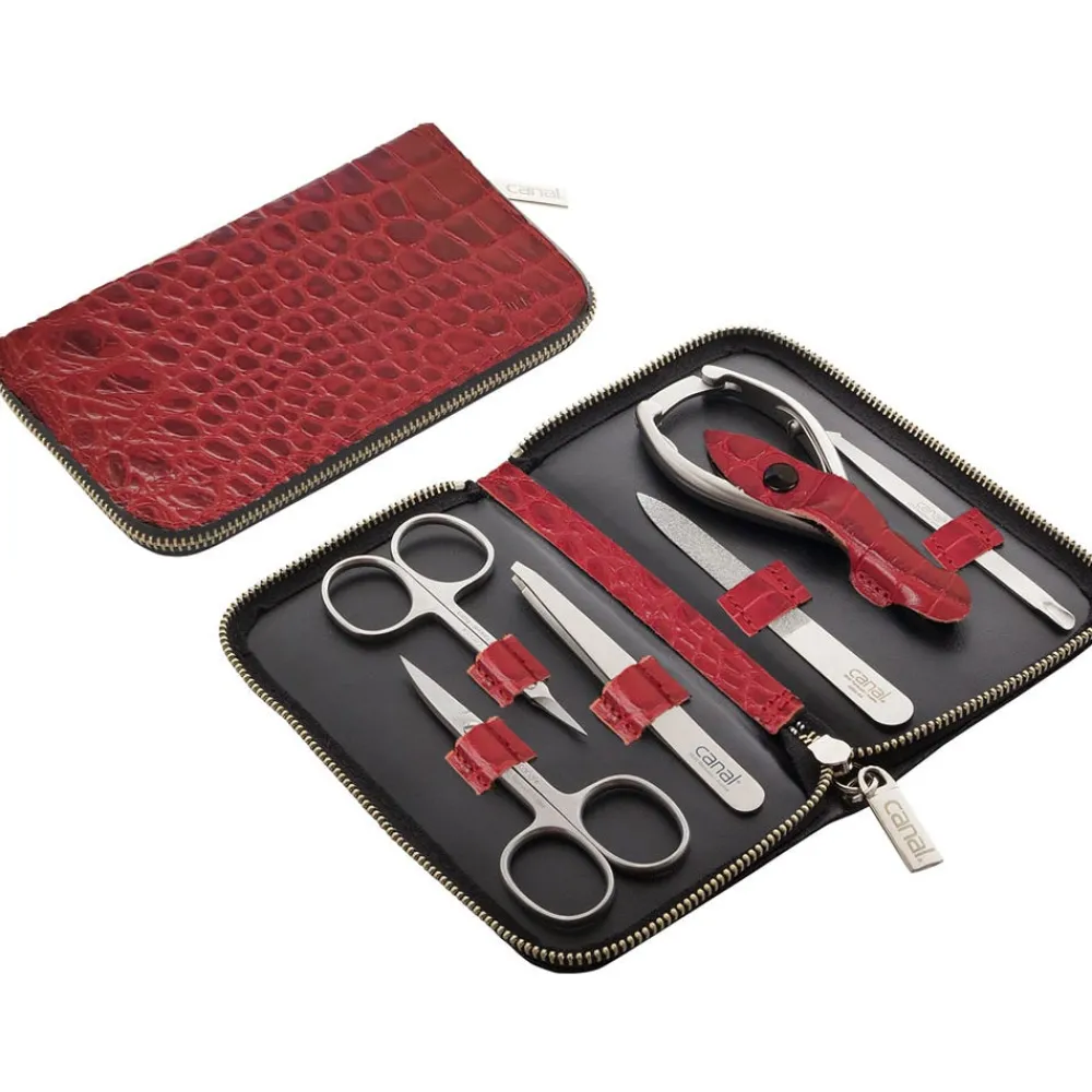 Canal Reißverschluss-Etui Leder 6-teilig Kirsche-Canal Instrumente Best