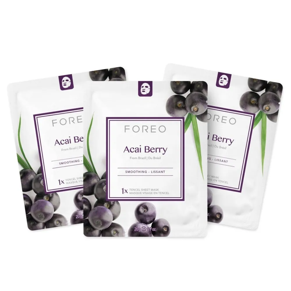 FOREO Sweden Hautverjüngung|Gesicht|Farm To Face Collection Sheet Mask Acai Berry 3 Stück