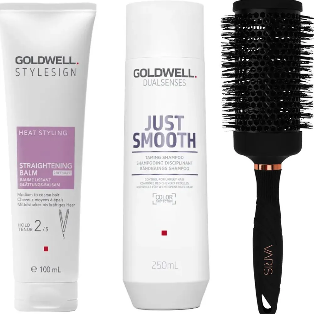 Goldwell Styling-Gel & Creme|Bürste|& VARIS Glättendes Pflege & Föhn Bundle