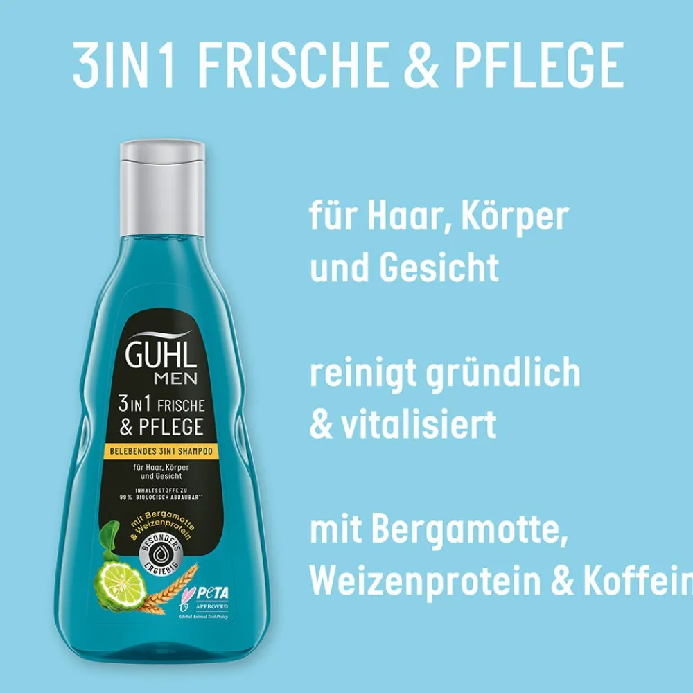 Guhl Shampoo|MEN Frische & Pflege Belebendes 3in1 Shampoo 250 ml