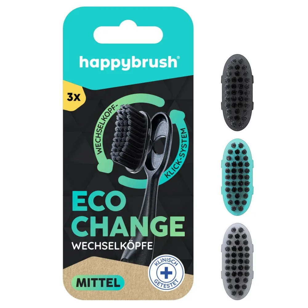 Happybrush Zahnpflege|Hagel Nature|Eco Change Wechselköpfe 3 Stück
