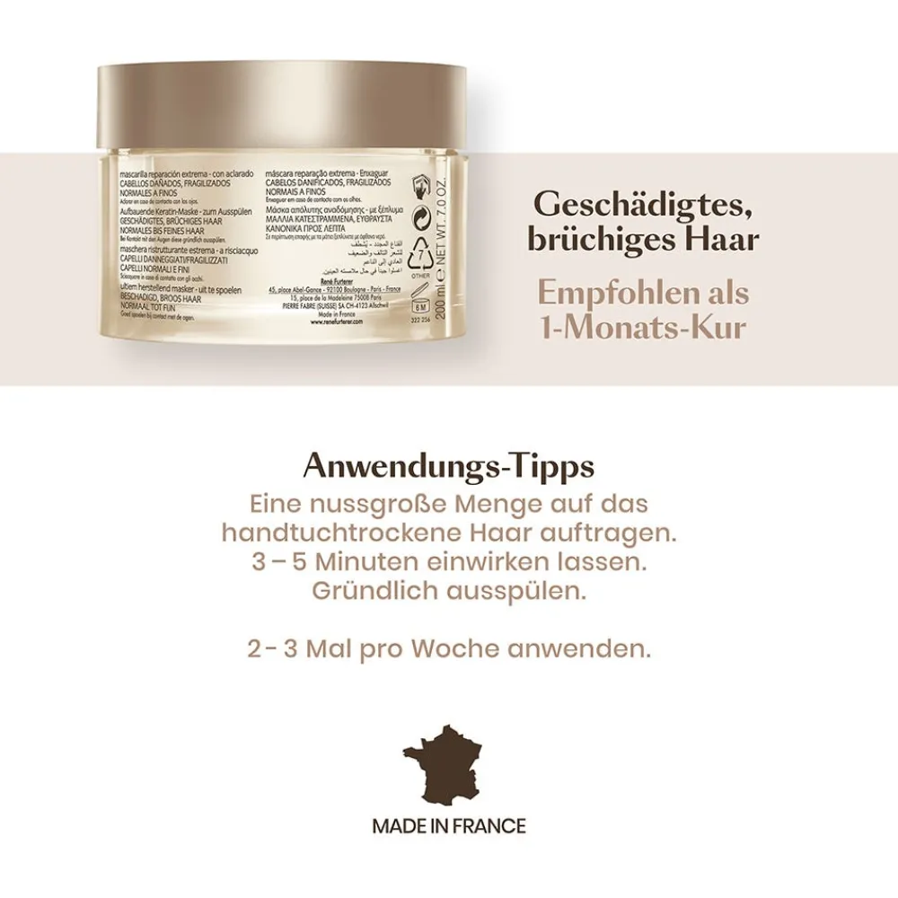 Rene Furterer Reparatur & Stärkung|Hagel Nature|Absolue Kératine Aufbauende Keratin-Maske fein-normal 200 ml