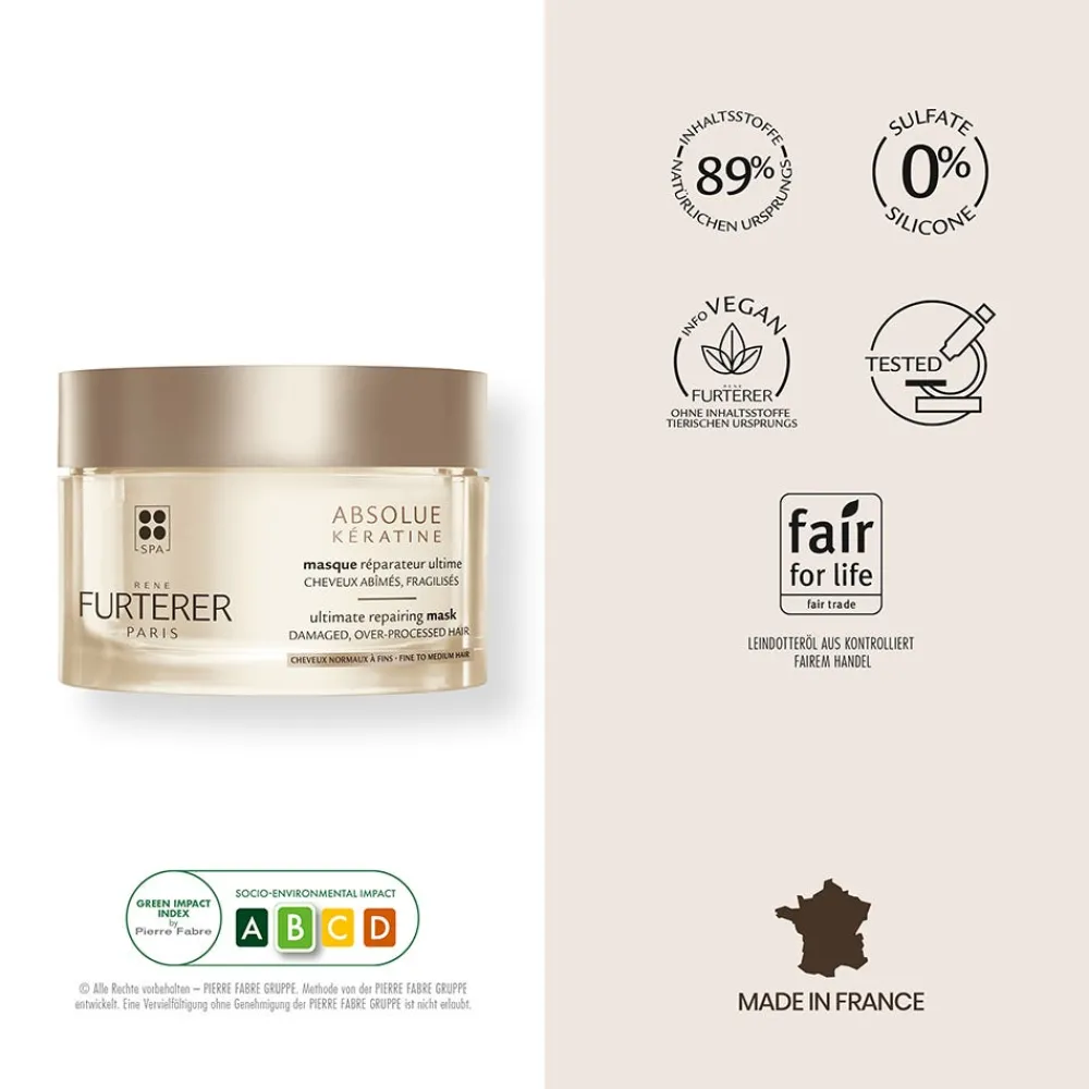 Rene Furterer Reparatur & Stärkung|Hagel Nature|Absolue Kératine Aufbauende Keratin-Maske fein-normal 200 ml