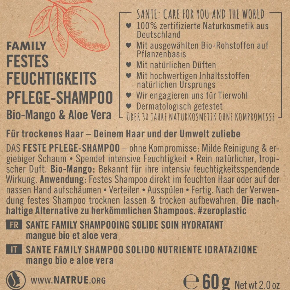 Festes Feuchtigkeits Pflege-Shampoo Mango & Aloe Vera 60 g-SANTE Outlet