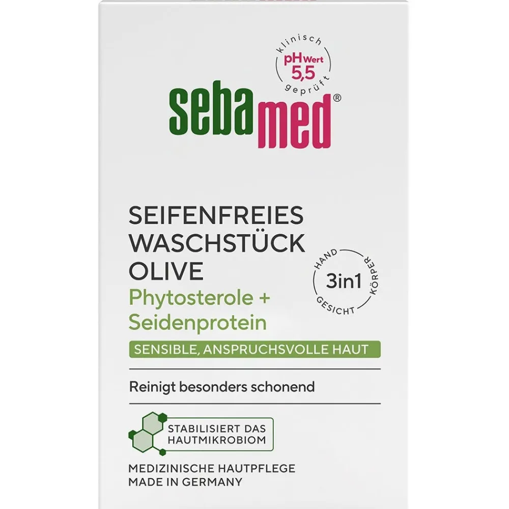 sebamed Hand & Fuß|Gesicht|Seifenfreies Waschstück mit Olive 150 g