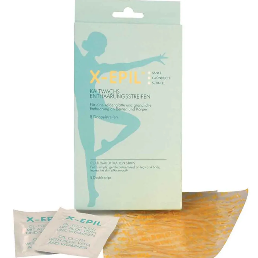 X-Epil Einwegartikel|Haarentfernung^Kaltwachs Enthaarungsstreifen für Beine & Körper 8 Stück
